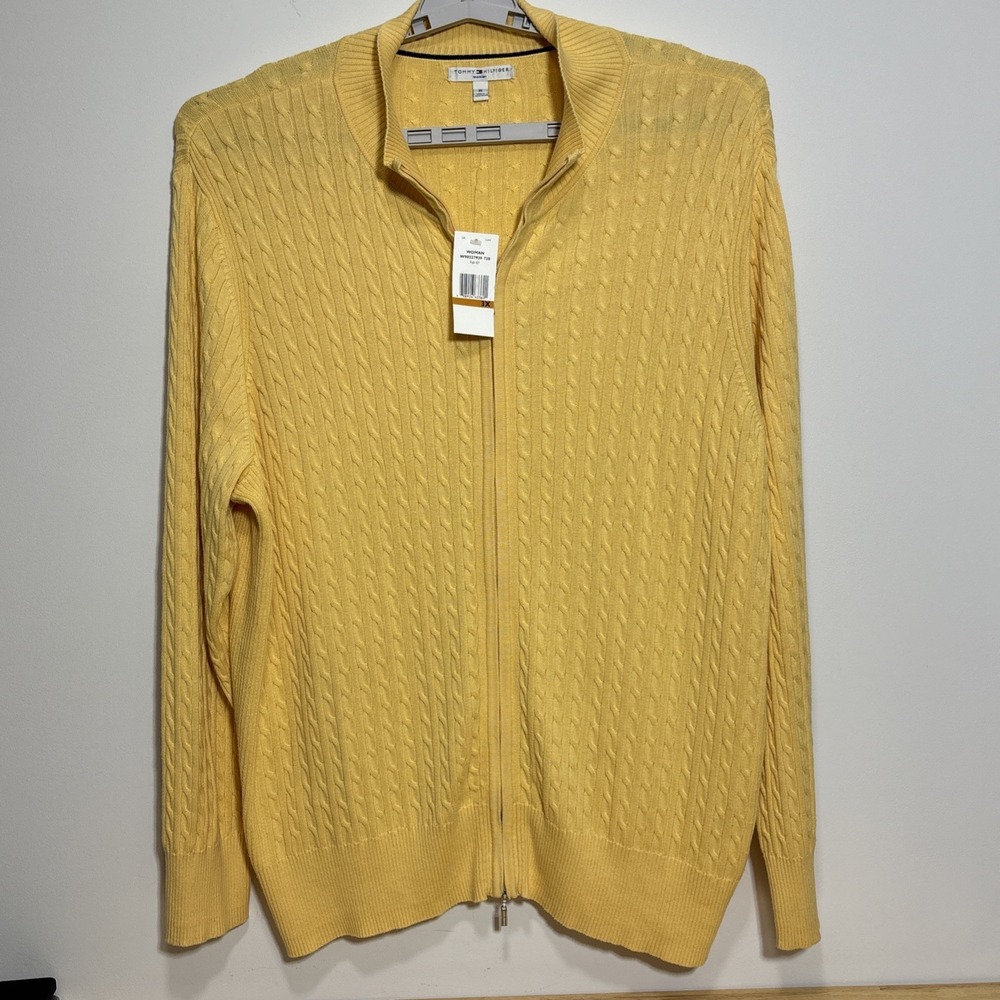 Tommy Hilfiger Cable Knit Full Zip Sweater Yellow Lightweight Womens 3x‎ NEW